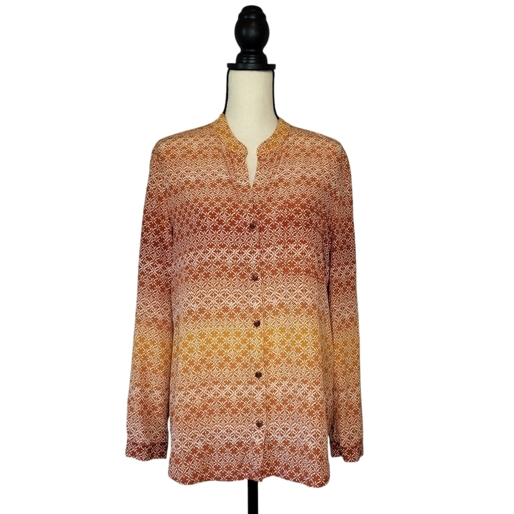 Diane Von Furstenberg womens long sleeve orange split v neck silk top size 10